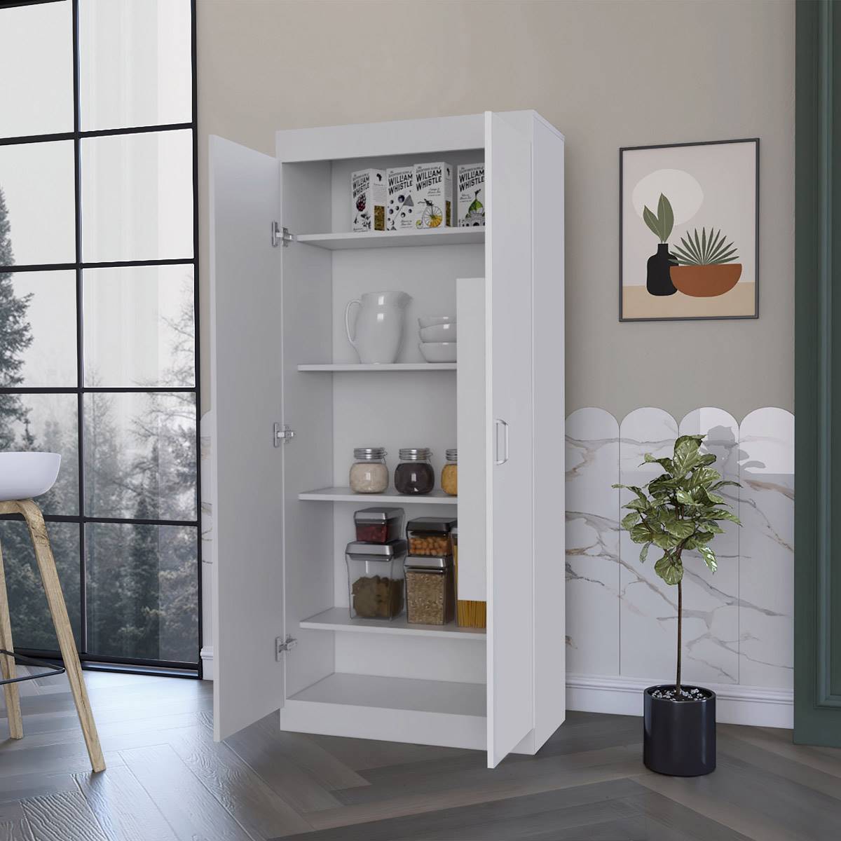 FM FURNITURE Albany White Pantry Cabinet