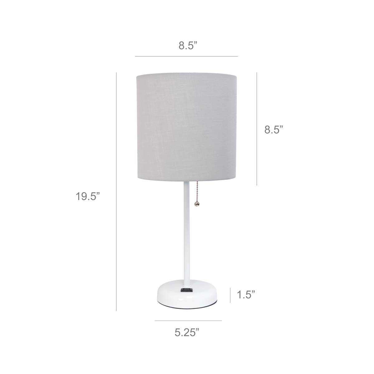 LimeLights White Stick Lamp W/Charging Outlet/Grey Shade-Set Of 2