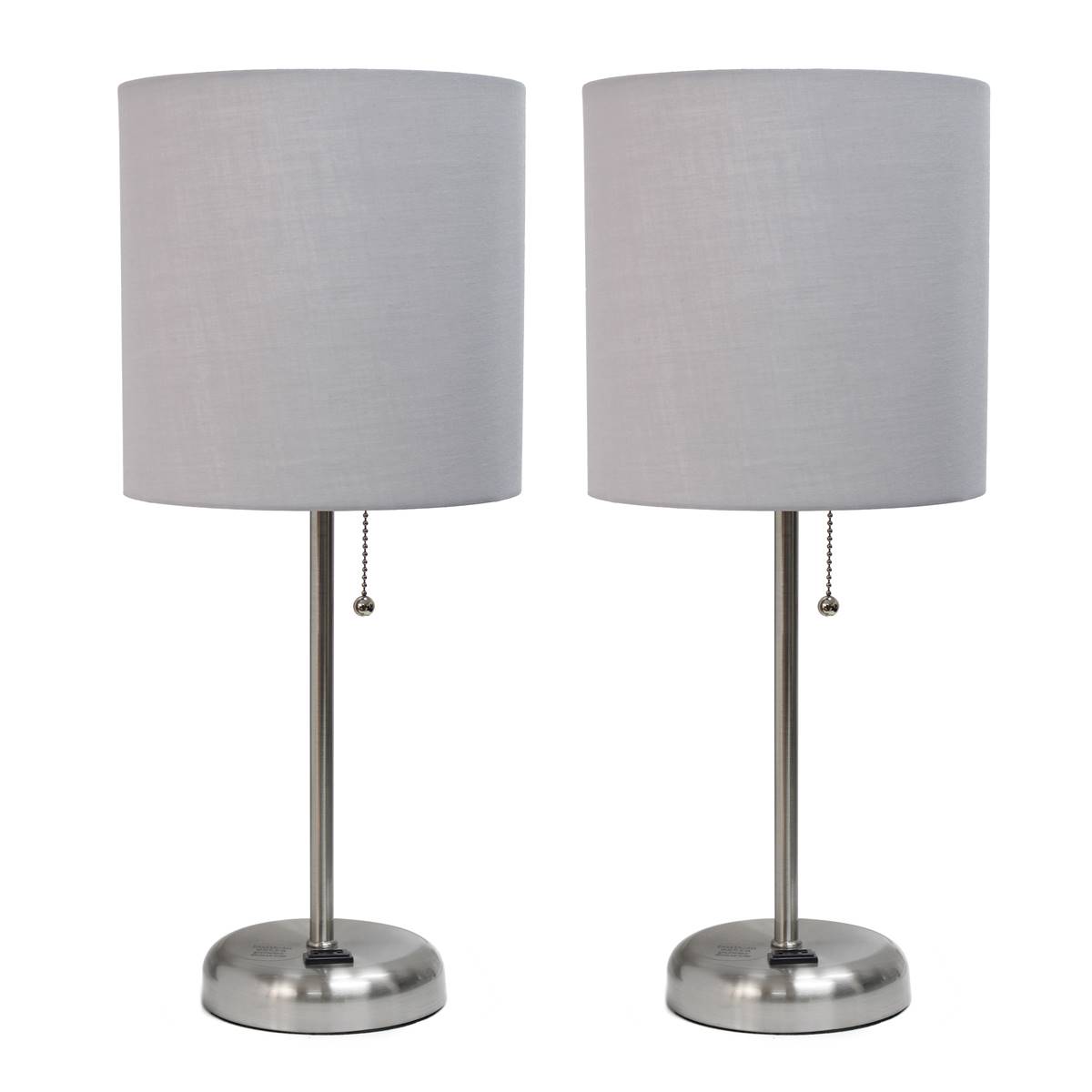 LimeLights Brush Steel/Grey Stick Lamp W/Charging Outlet-Set Of 2