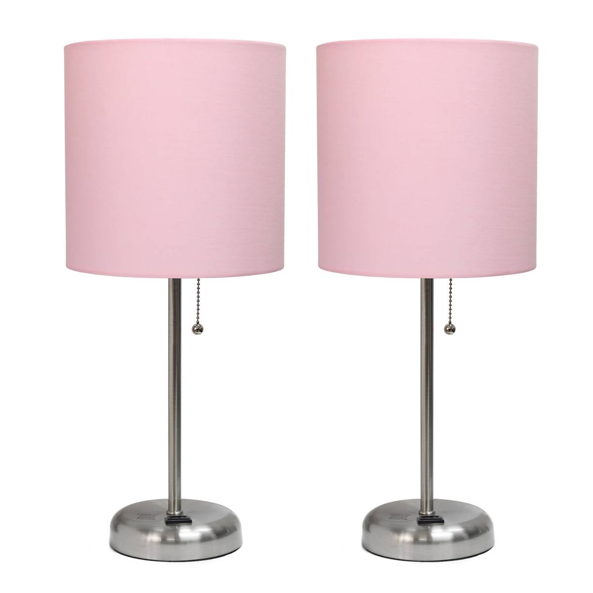 LimeLights Brush Steel/Pink Stick Lamp W/Charging Outlet-Set Of 2