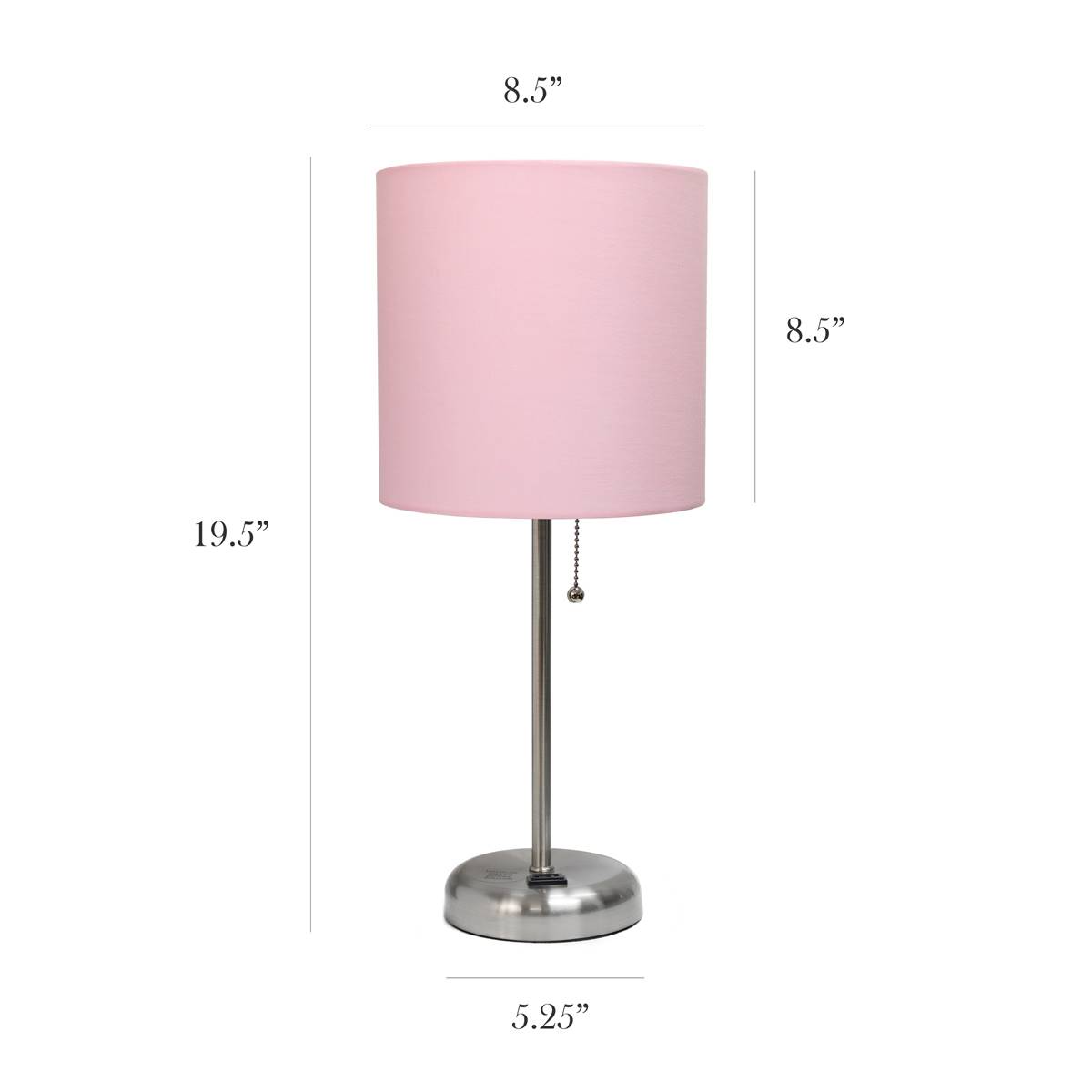 LimeLights Brush Steel/Pink Stick Lamp W/Charging Outlet-Set Of 2