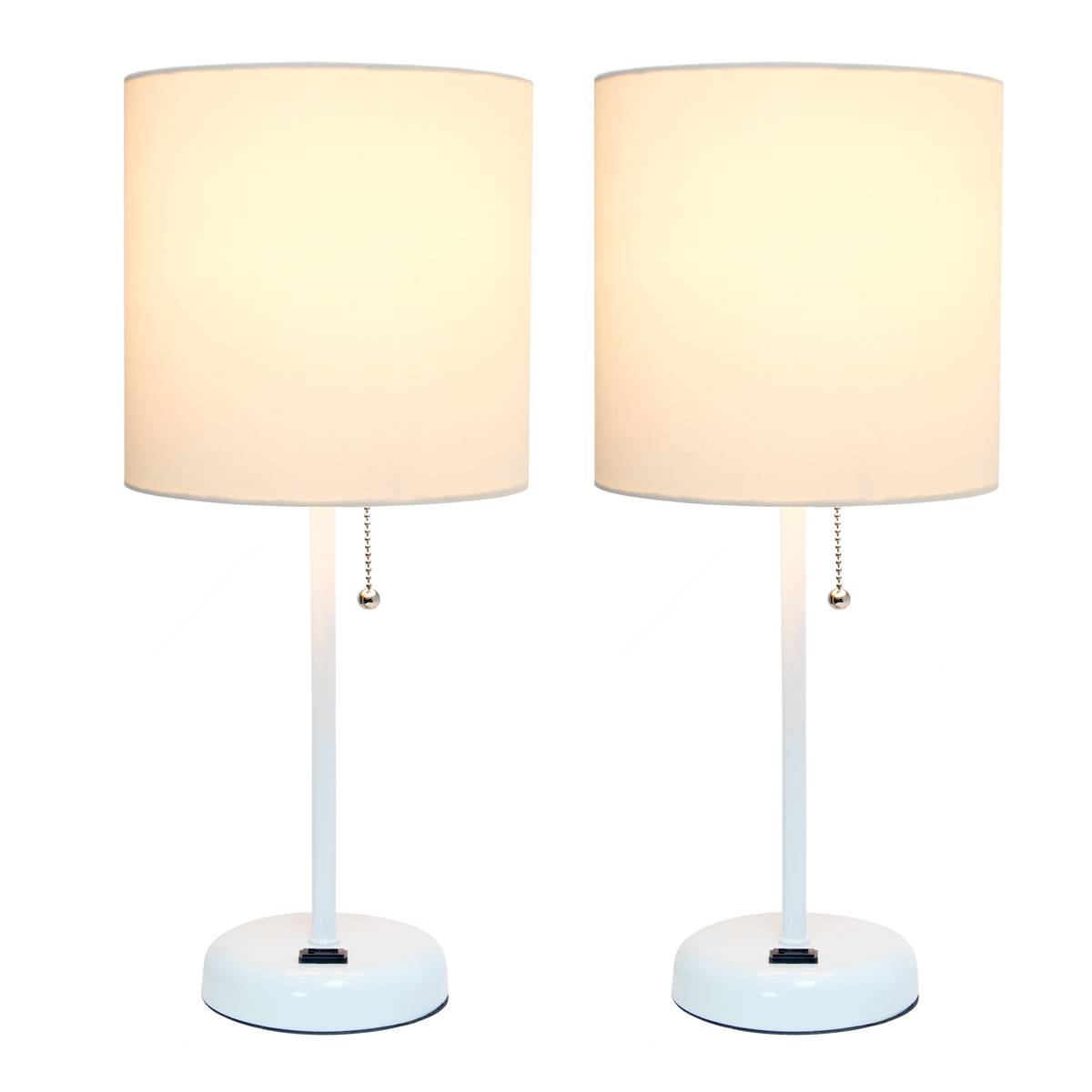 LimeLights White Stick Lamp WCharging Outlet/White Shade-Set Of 2