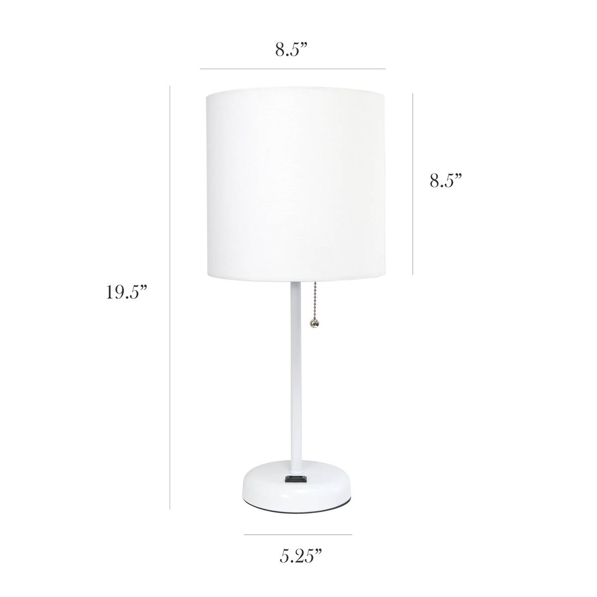 LimeLights White Stick Lamp WCharging Outlet/White Shade-Set Of 2