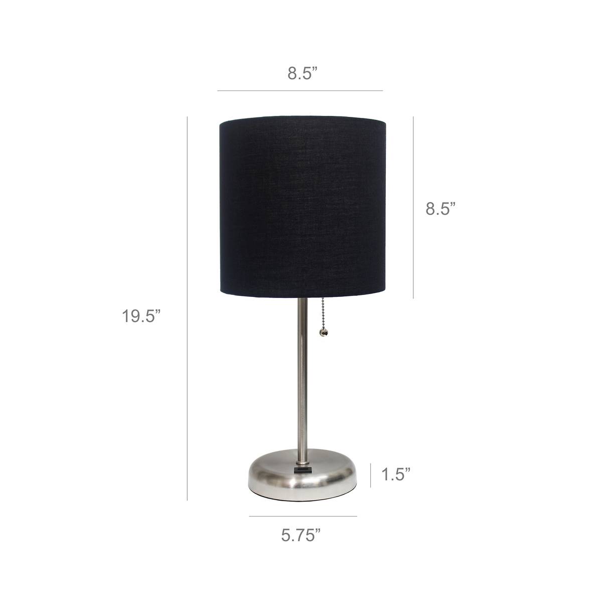 LimeLights Brushed Steel Lamp W/USB Port/Fabric Shade-Set Of 2