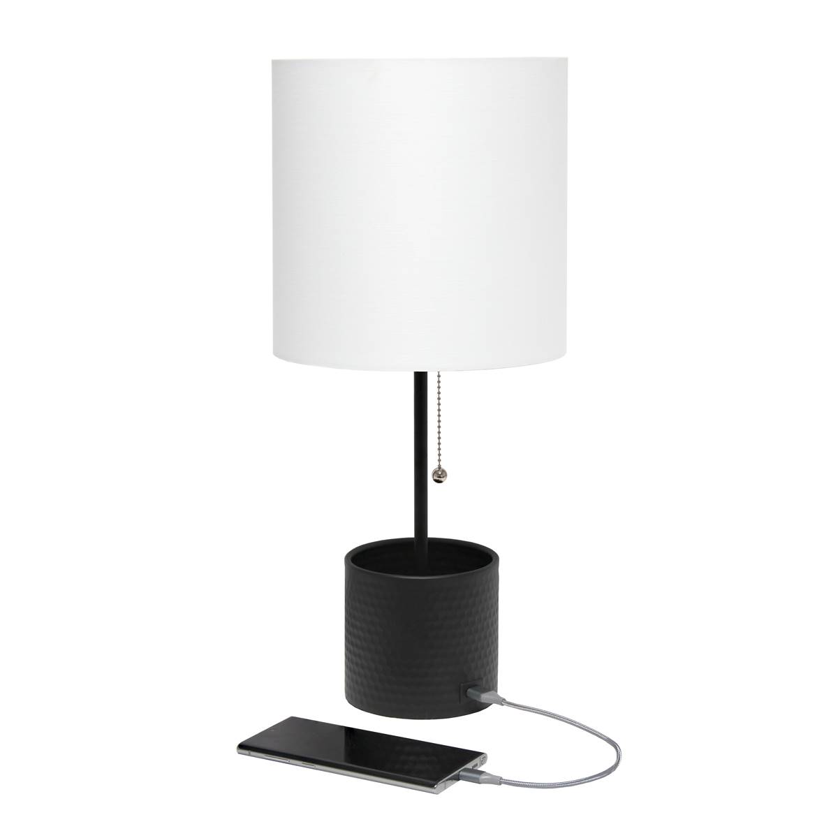 Simple Designs Hammered Metal Organizer Table Lamp W/USB