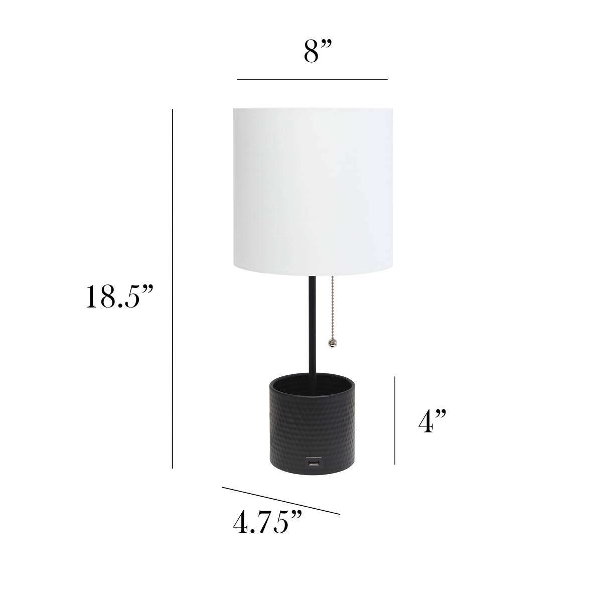 Simple Designs Hammered Metal Organizer Table Lamp W/USB