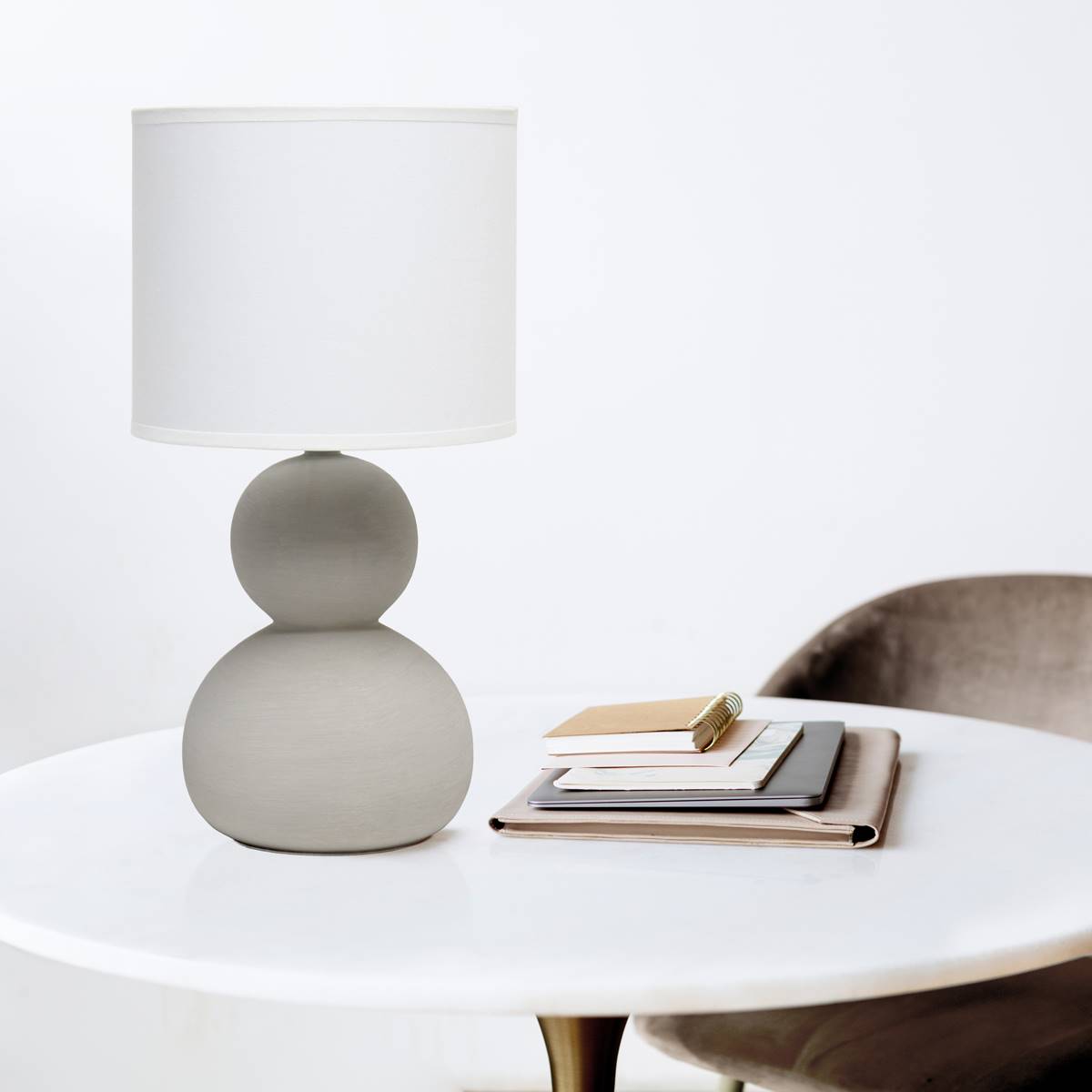 Simple Designs Stone Age Table Lamp W/Drum Shade