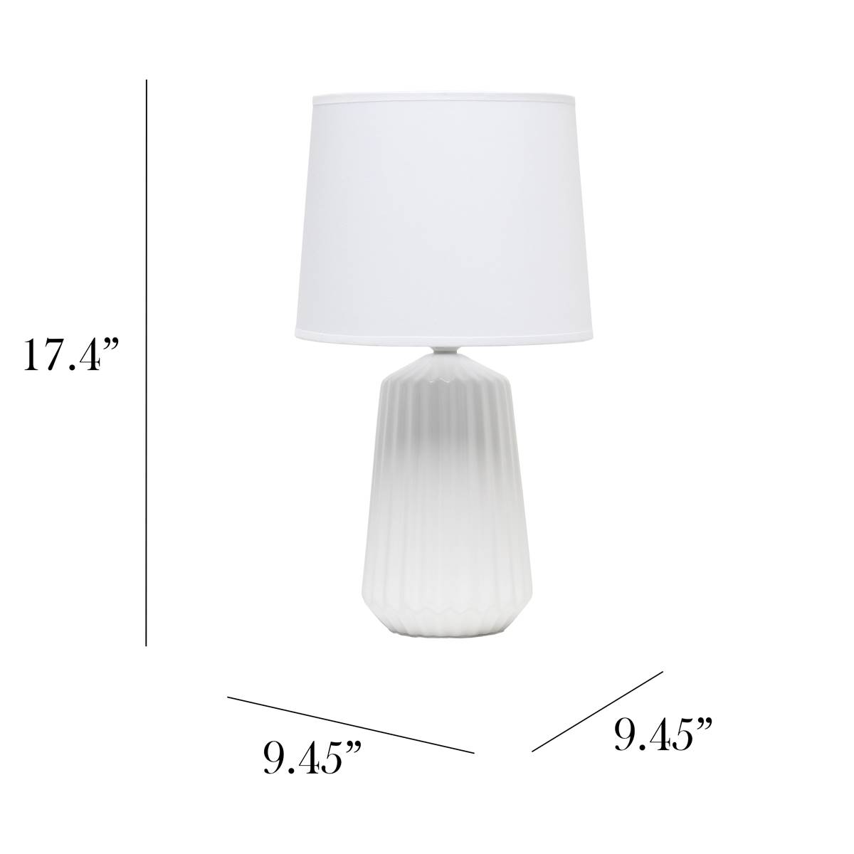 Simple Designs Off White Ceramic Pleated Base Table Lamp W/Shade