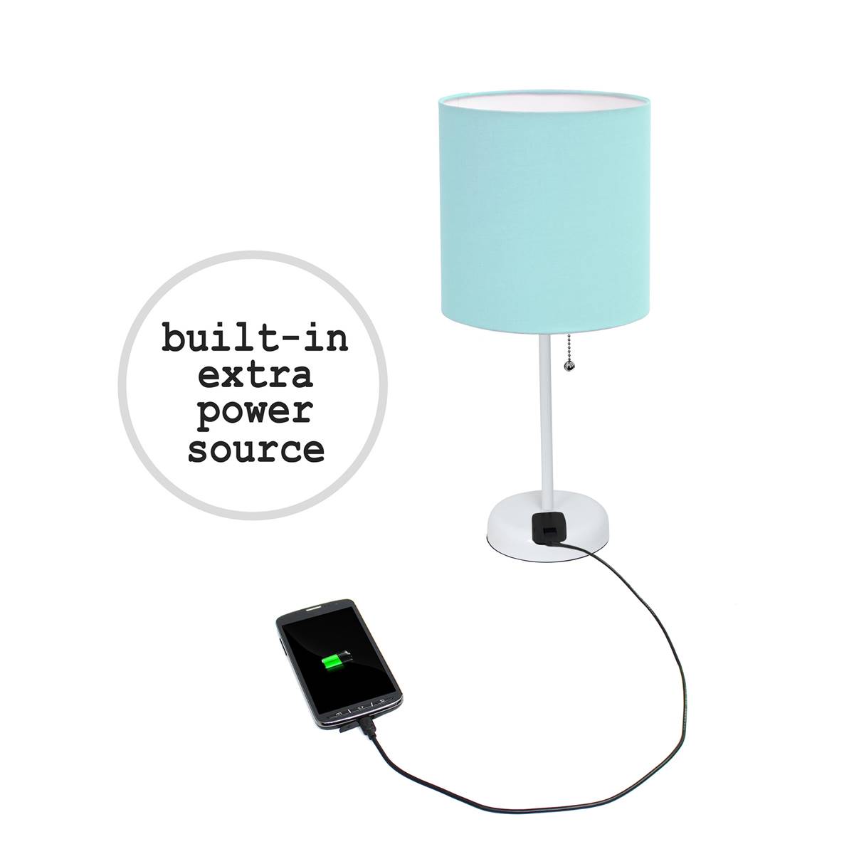 LimeLights Stick Lamp W/Charging Outlet & Fabric Shade