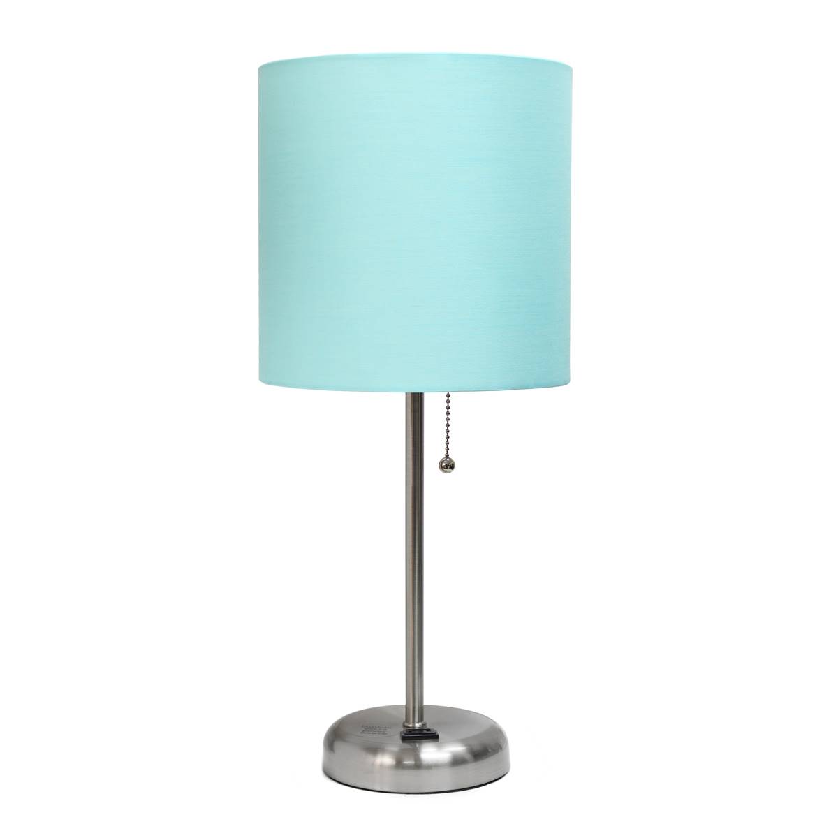 LimeLights White Stick Lamp W/Charging Outlet & Fabric Shade