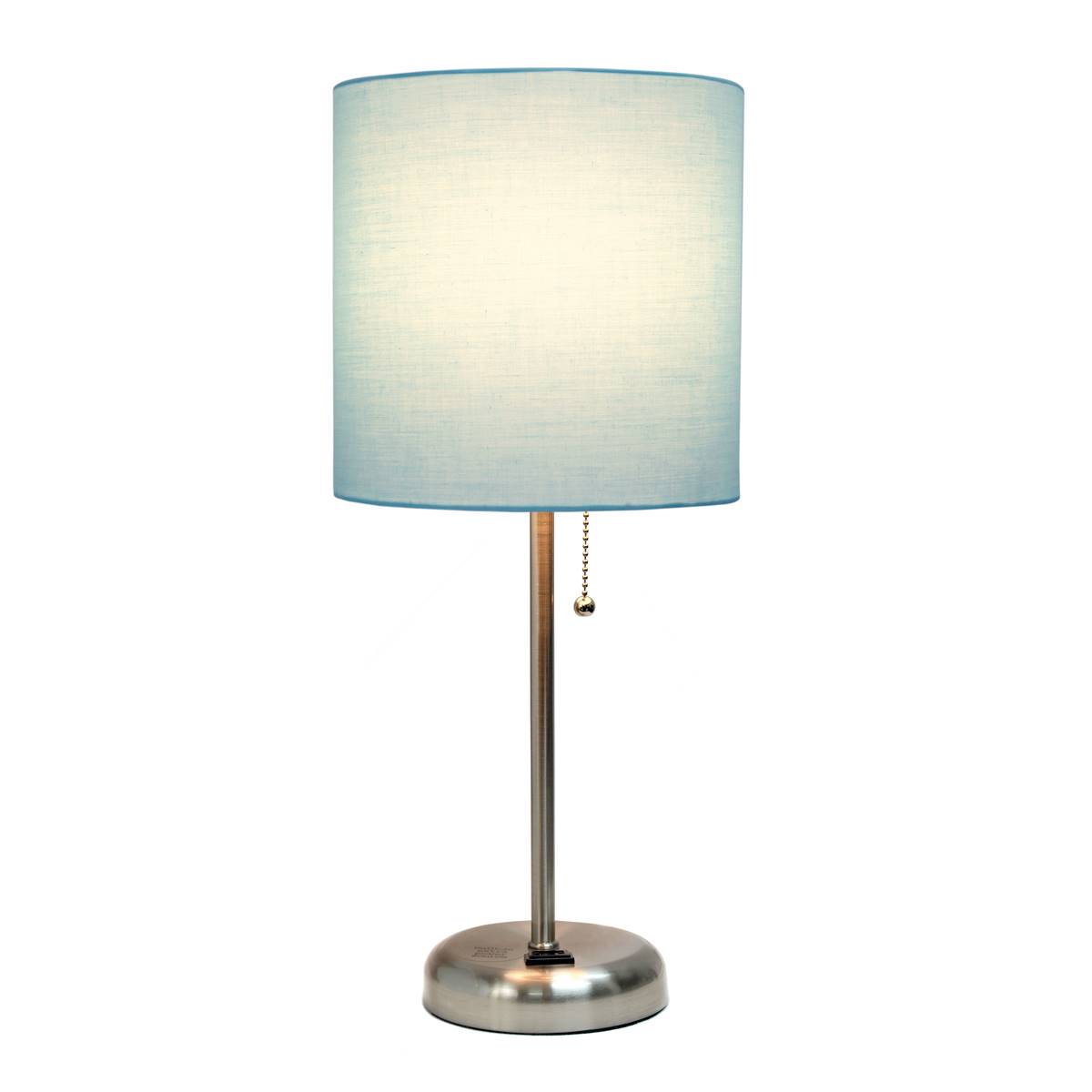 LimeLights White Stick Lamp W/Charging Outlet & Fabric Shade