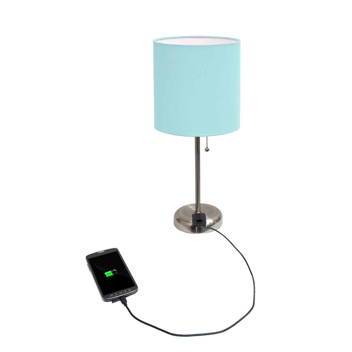 LimeLights White Stick Lamp W/Charging Outlet & Fabric Shade