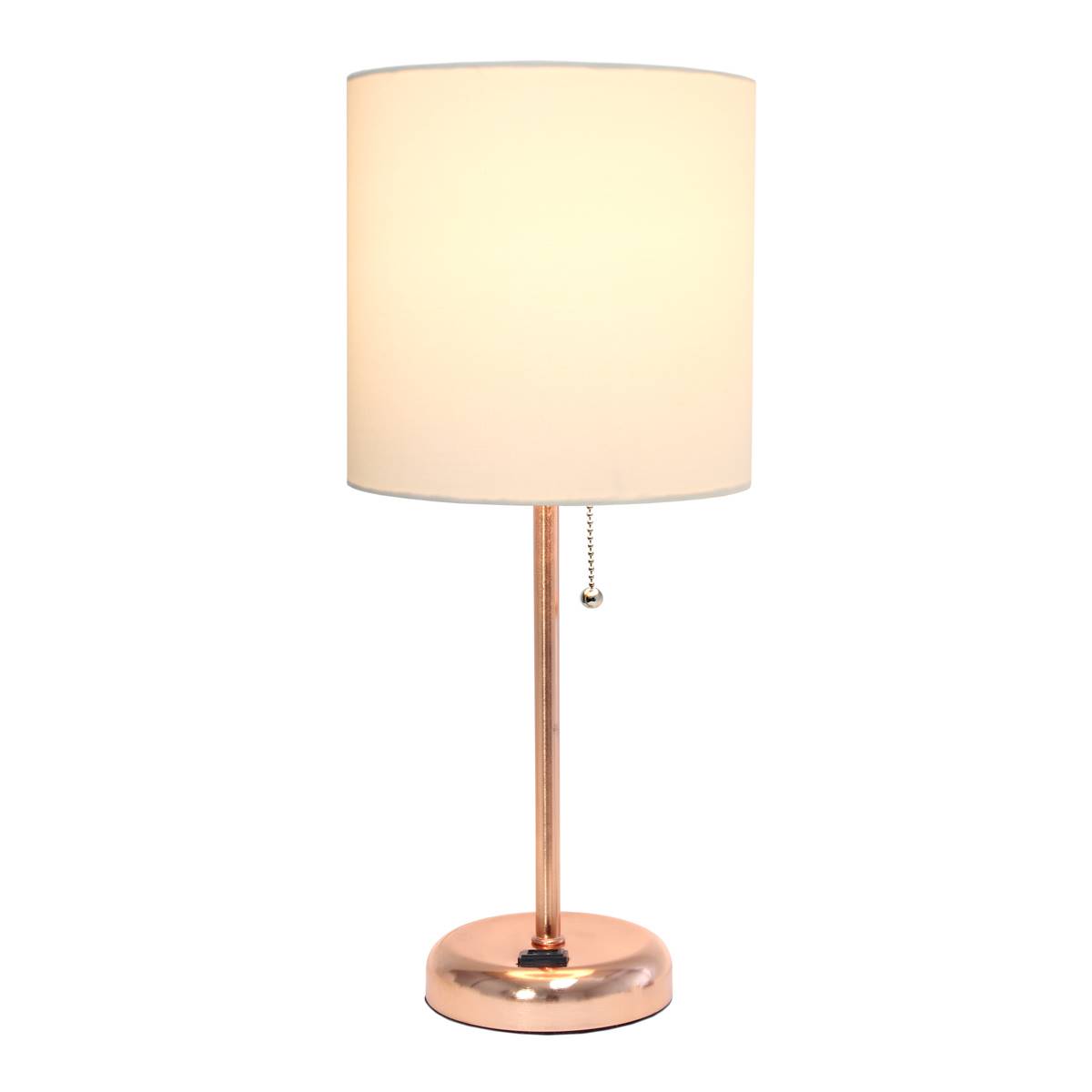 LimeLights Rose Gold Stick Lamp W/Charging Outlet & Fabric Shade