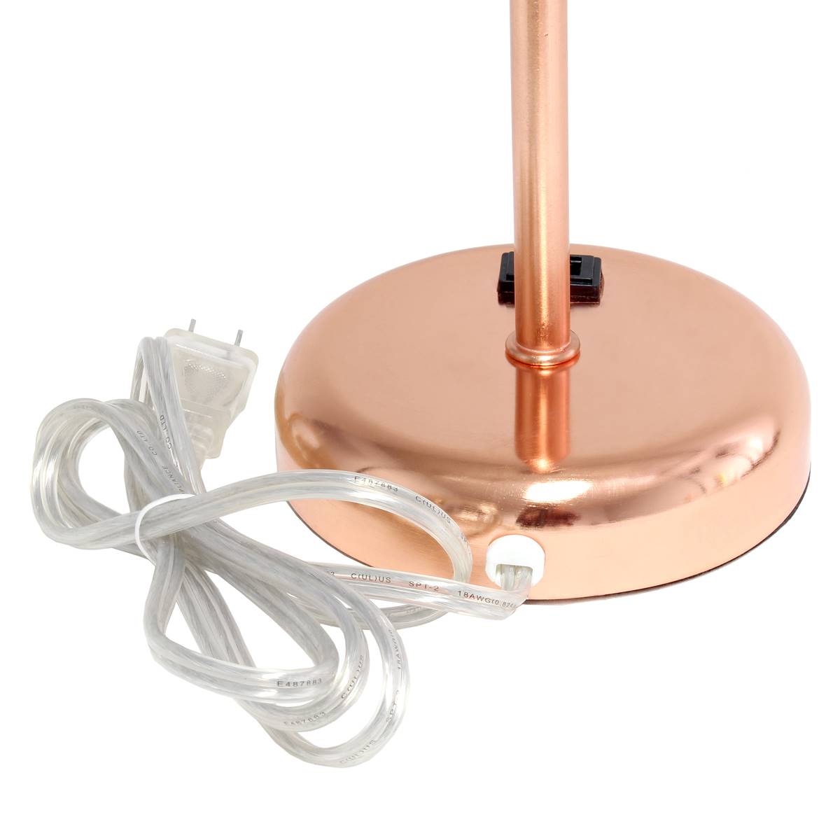 LimeLights Rose Gold Stick Lamp W/Charging Outlet & Fabric Shade