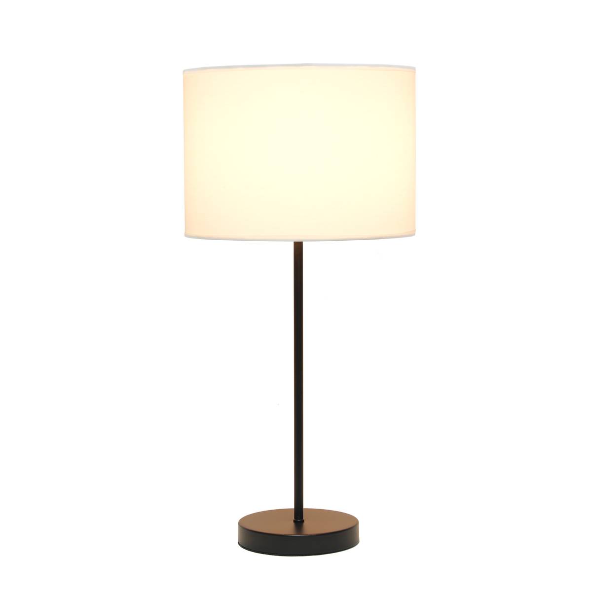 Simple Designs Black Stick Lamp W/White Fabric Drum Shade