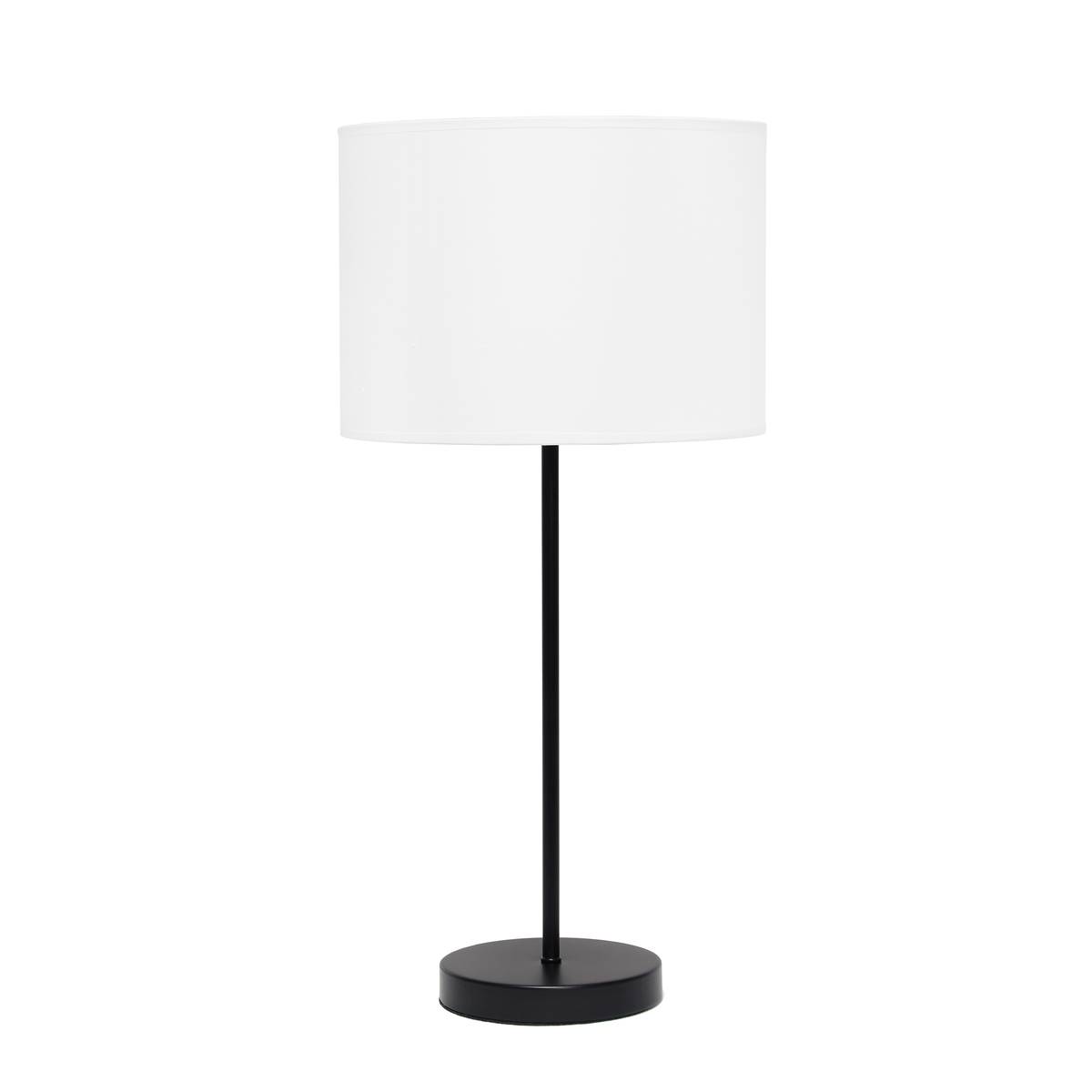 Simple Designs Black Stick Lamp W/White Fabric Drum Shade