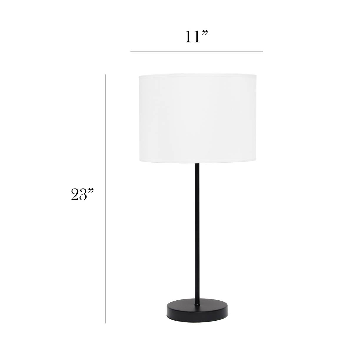 Simple Designs Black Stick Lamp W/White Fabric Drum Shade