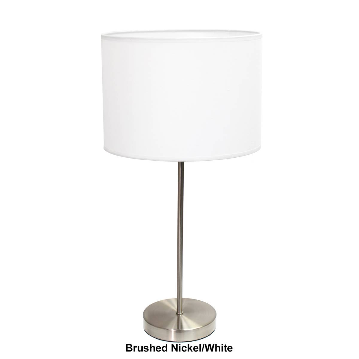 Simple Designs Brushed Nickel Stick Lamp W/Fabric Drum Shade