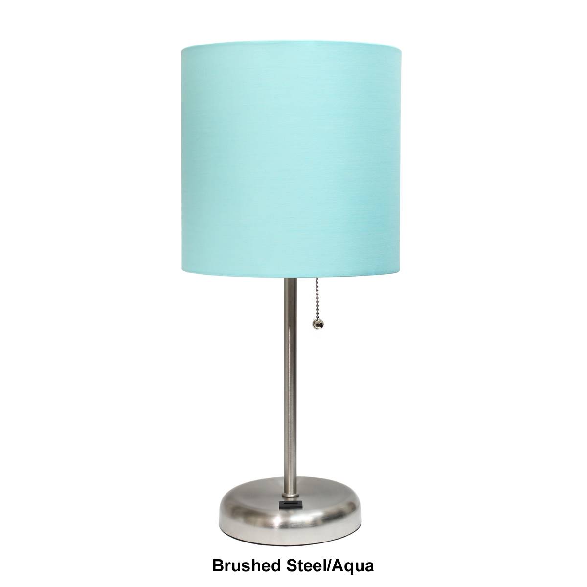 LimeLights Brushed Steel Stick Lamp W/USB Charging Port & Shade