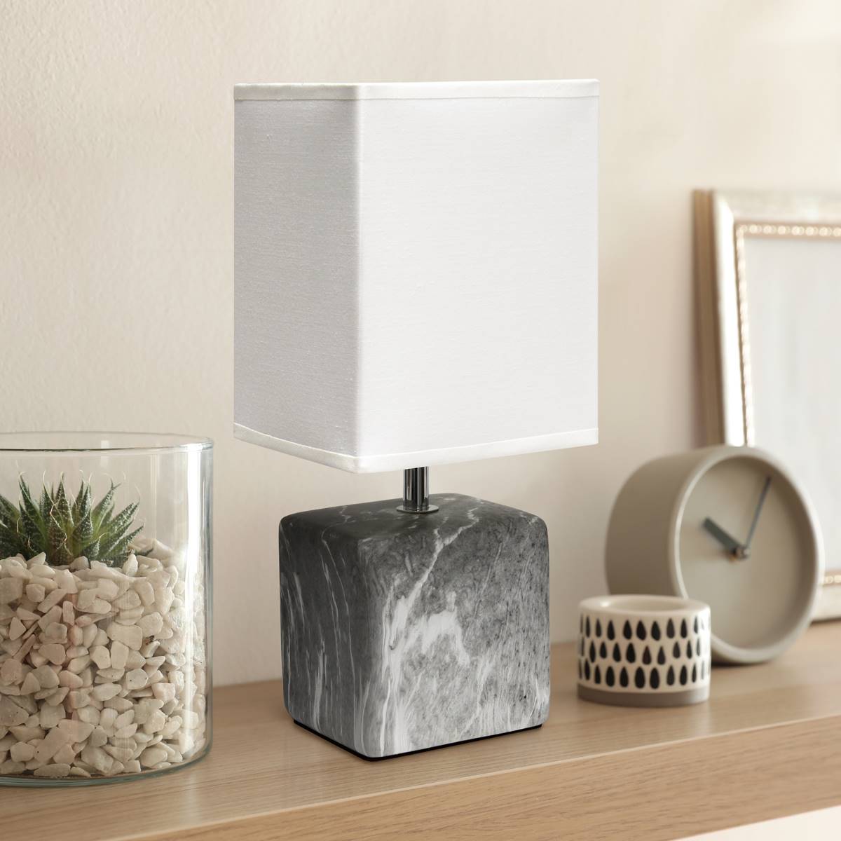 Simple Designs Petite Marbled Ceramic Table Lamp W/Fabric Shade