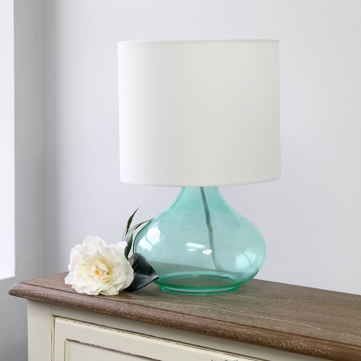 Simple Designs Glass Raindrop Shape Table Lamp W/Fabric Shade