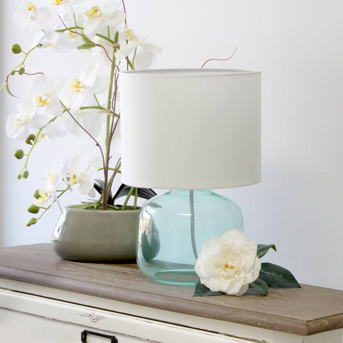 Simple Designs Glass Jar-Shaped Table Lamp W/Fabric Shade