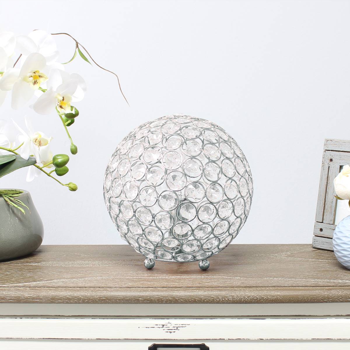 Lalia Home Elipse Medium 8in. Metal Crystal Round Orb Table Lamp