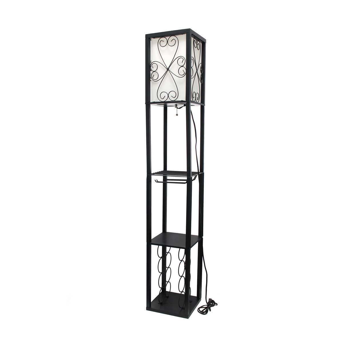 Simple Designs Floor Lamp Etagere Organizer W/Linen Shade