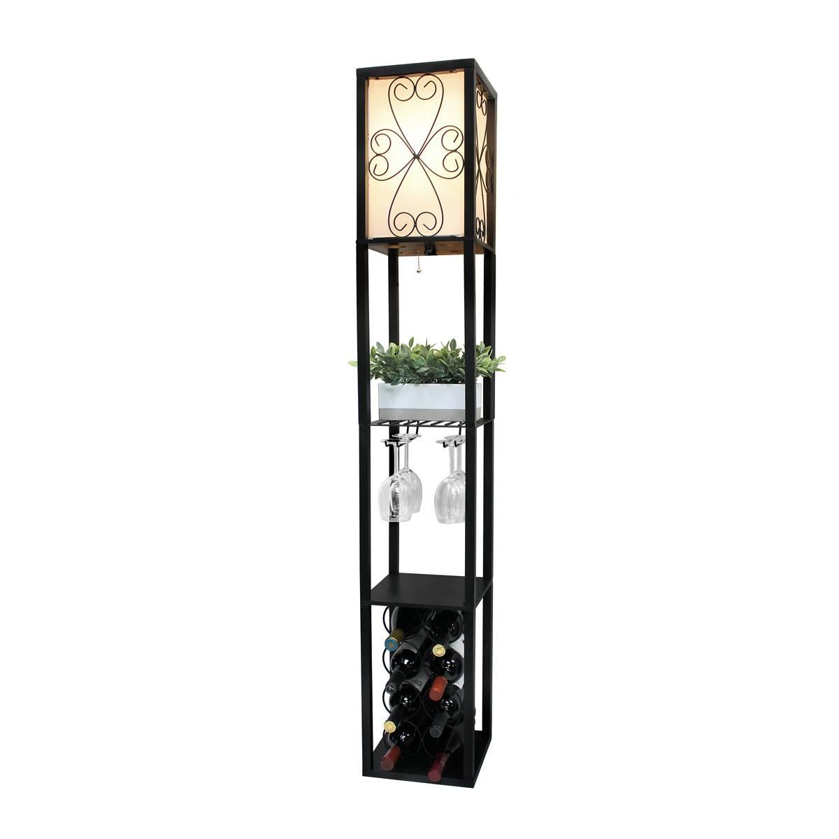 Simple Designs Floor Lamp Etagere Organizer W/Linen Shade