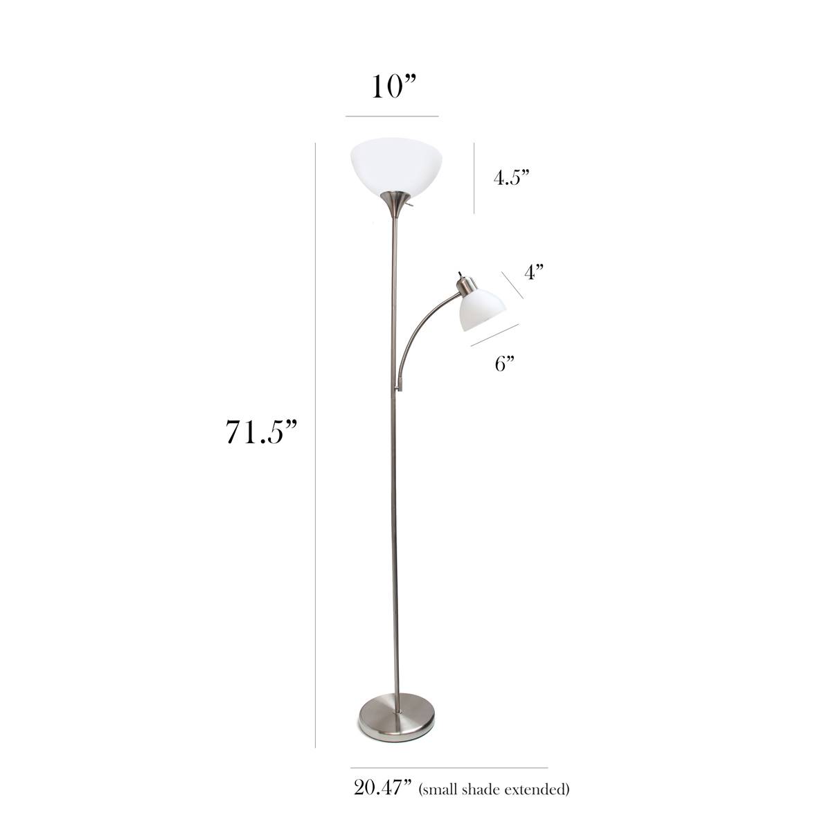 Simple Designs Brushed Nickel Floor Lamp With Reading Light