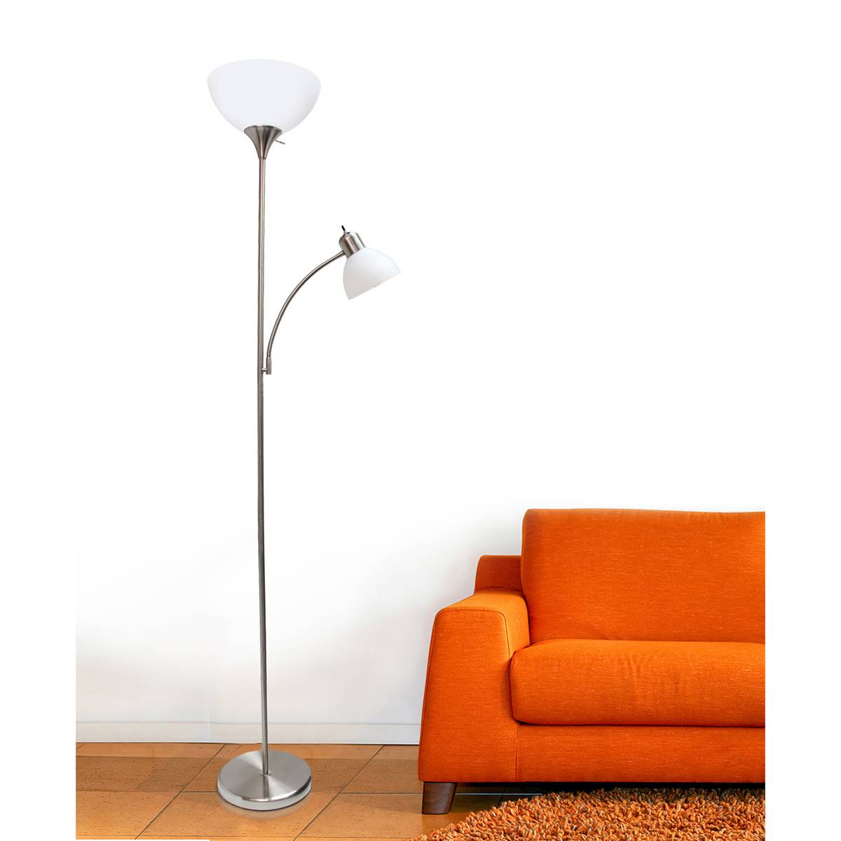 Simple Designs Brushed Nickel Floor Lamp With Reading Light