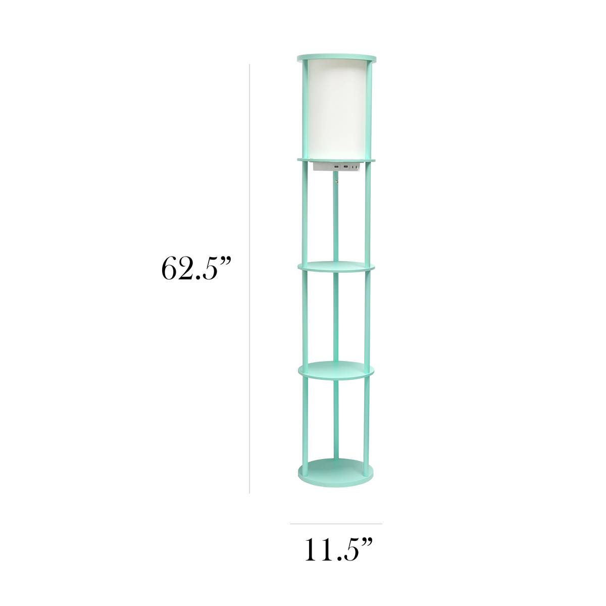 Simple Designs Round Modern Shelf USB Port Organizer Floor Lamp