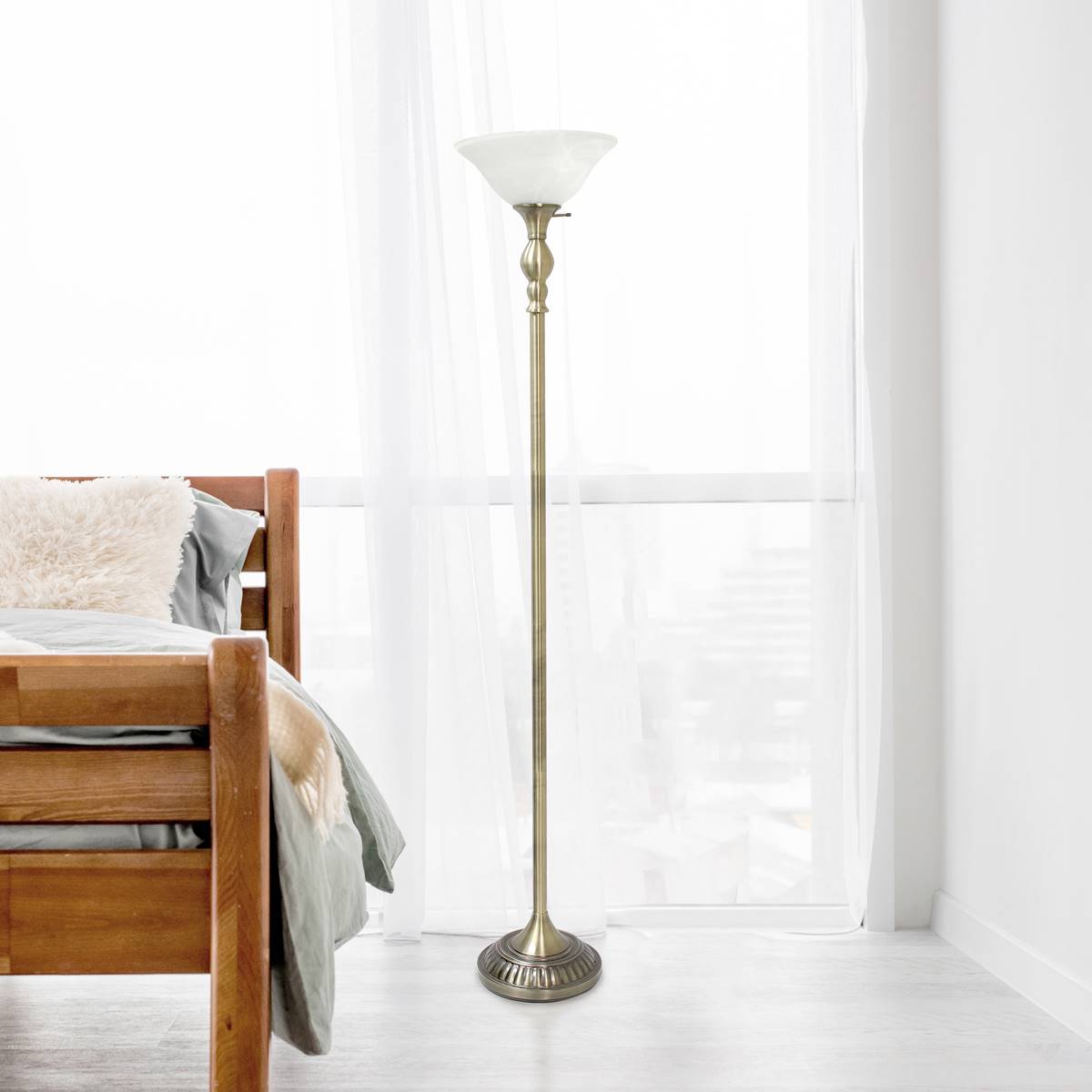 Lalia Home Classic 1 Light Marbleized Glass Torchiere Floor Lamp