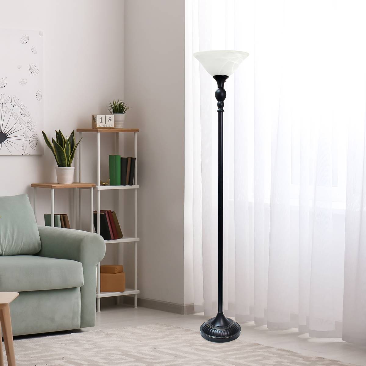 Lalia Home Classic One Light Glass Shade Torchiere Floor Lamp
