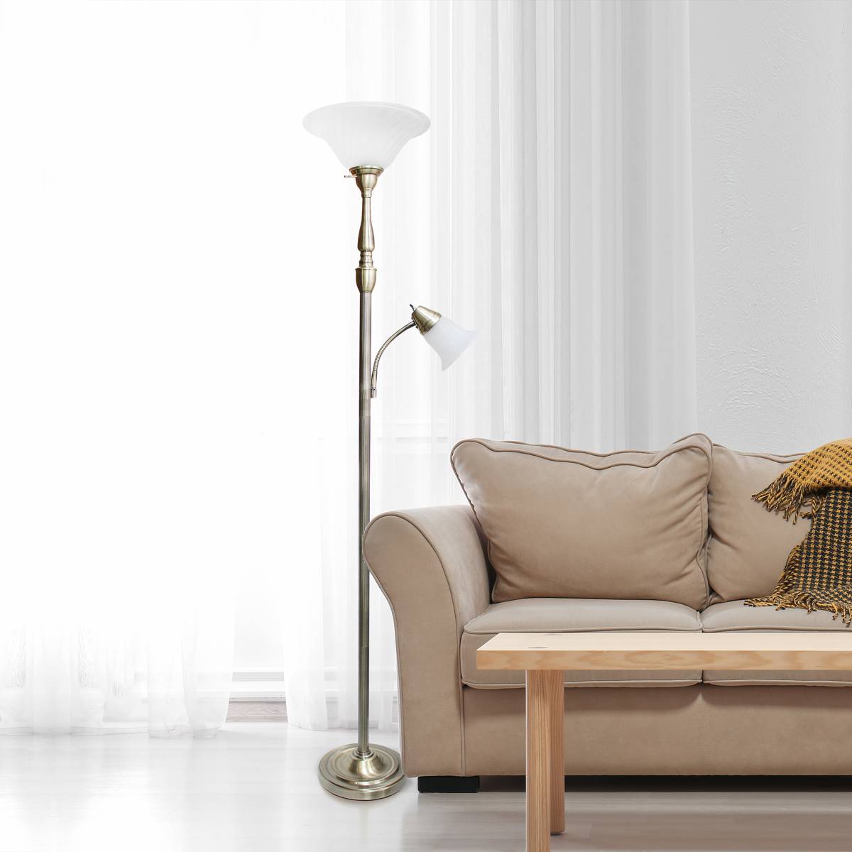 Lalia Home Reading Light/Marble Glass Shade Torchiere Floor Lamp