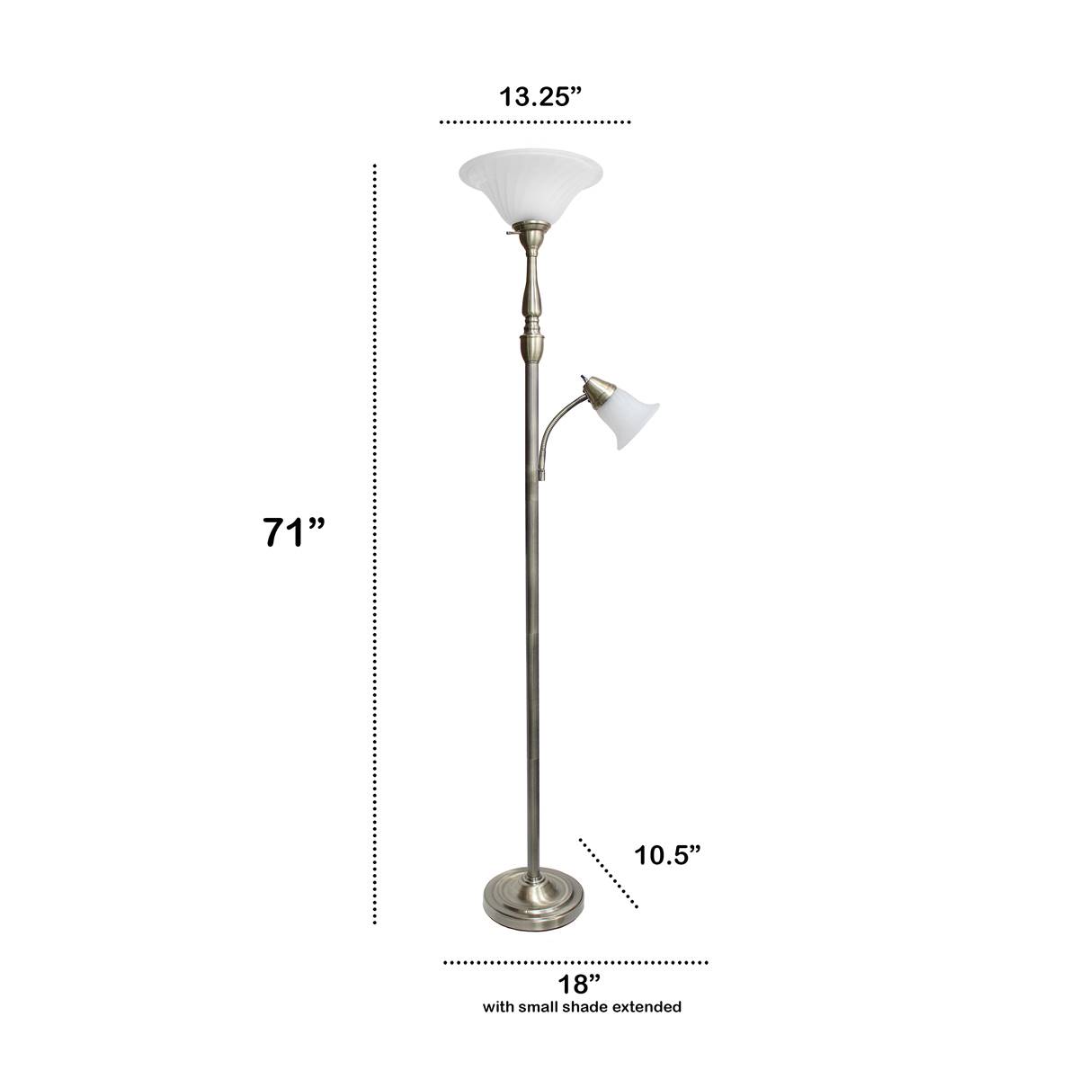 Lalia Home Reading Light/Marble Glass Shade Torchiere Floor Lamp