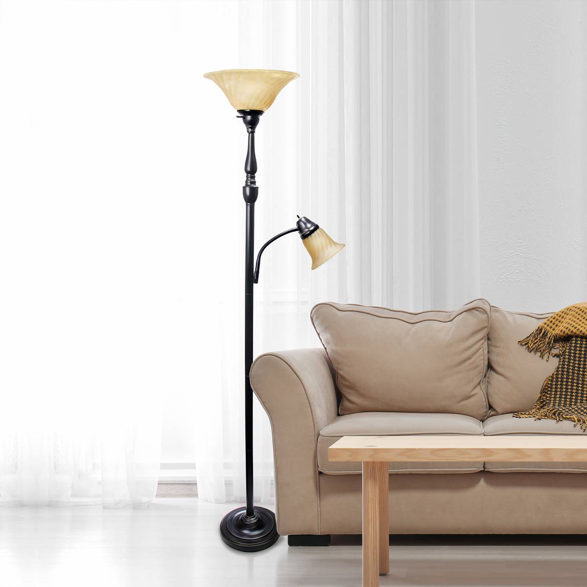 Lalia Home Reading Light/Marble Glass Shades Torchiere Floor Lamp