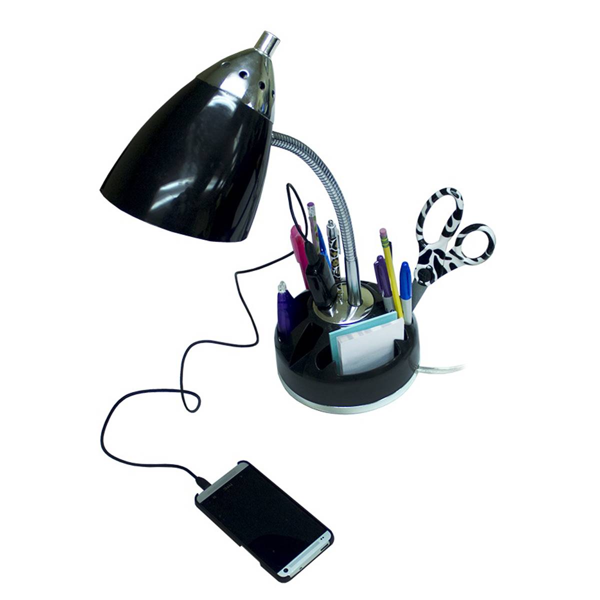 LimeLights Flossy Lazy Susan Charging Outlet Organizer Desk Lamp
