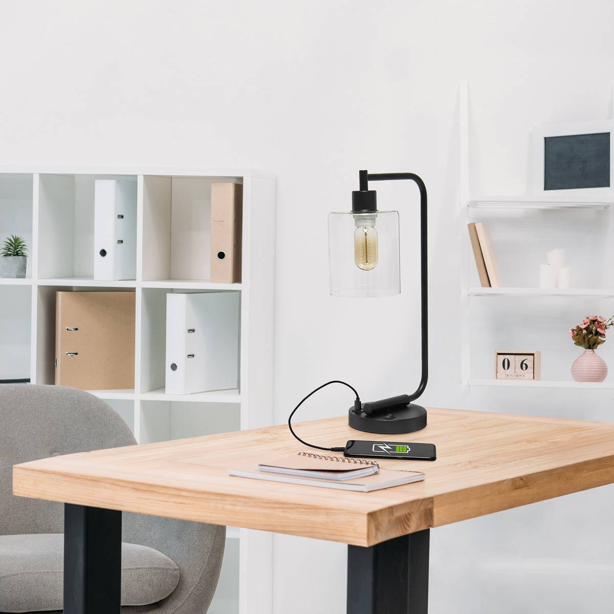 Lalia Home Studio Loft Modern Iron USB Port Matte Desk Lamp