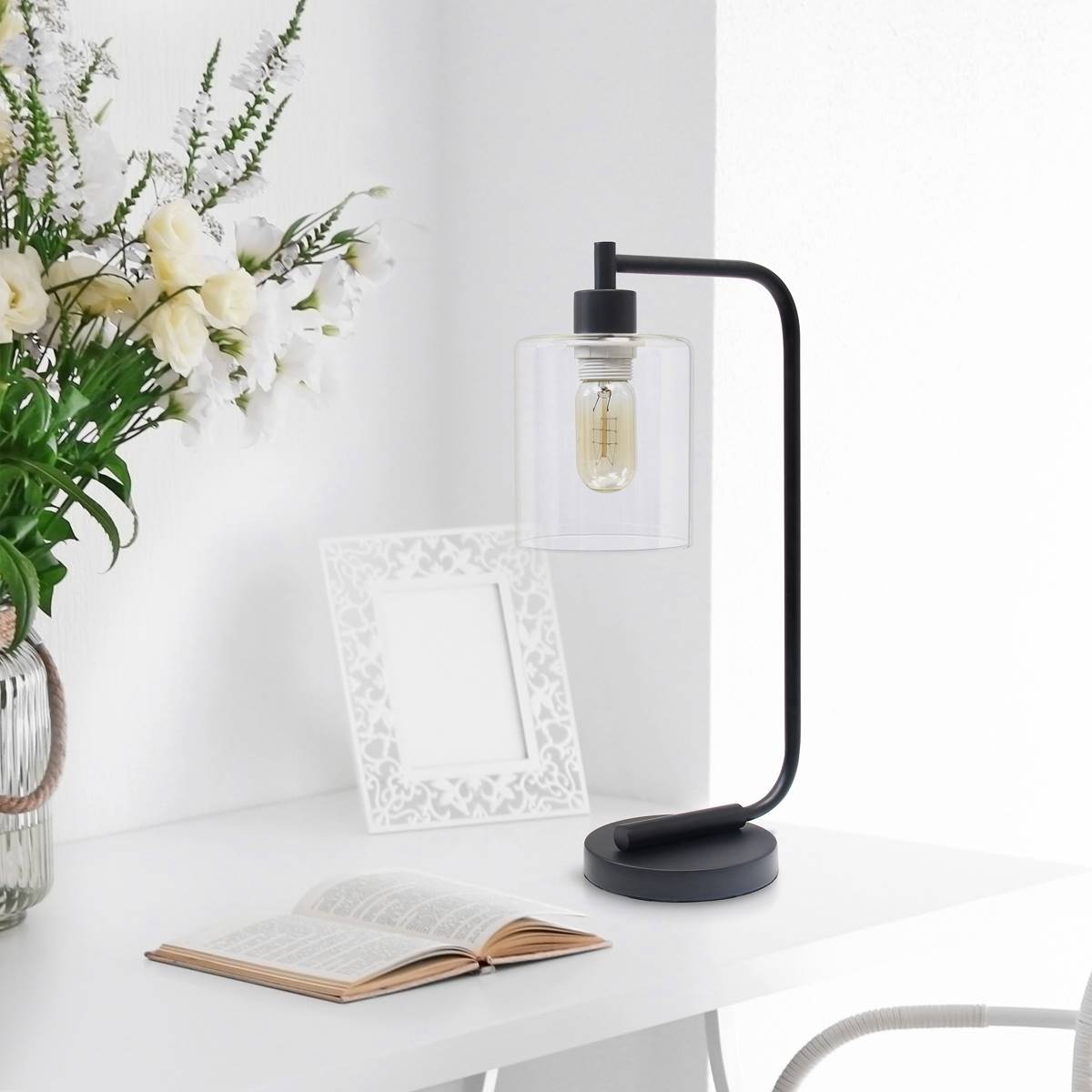 Lalia Home Studio Loft Modern Matte Iron Desk Lamp W/Glass Shade