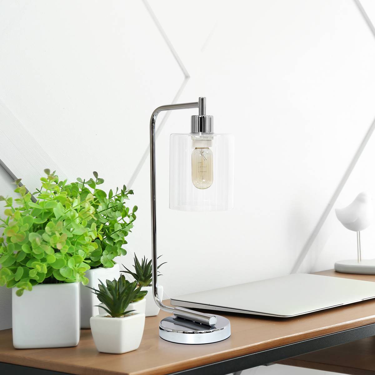 Lalia Home Studio Loft Modern Gloss Iron Desk Lamp W/Glass Shade