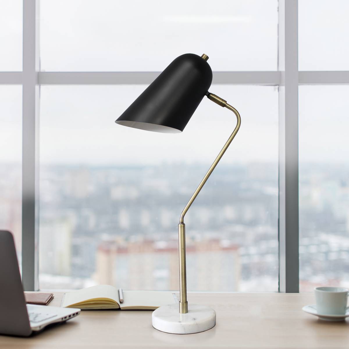 Lalia Home Studio Asymmetrical Marble/Metal Black Shade Desk Lamp