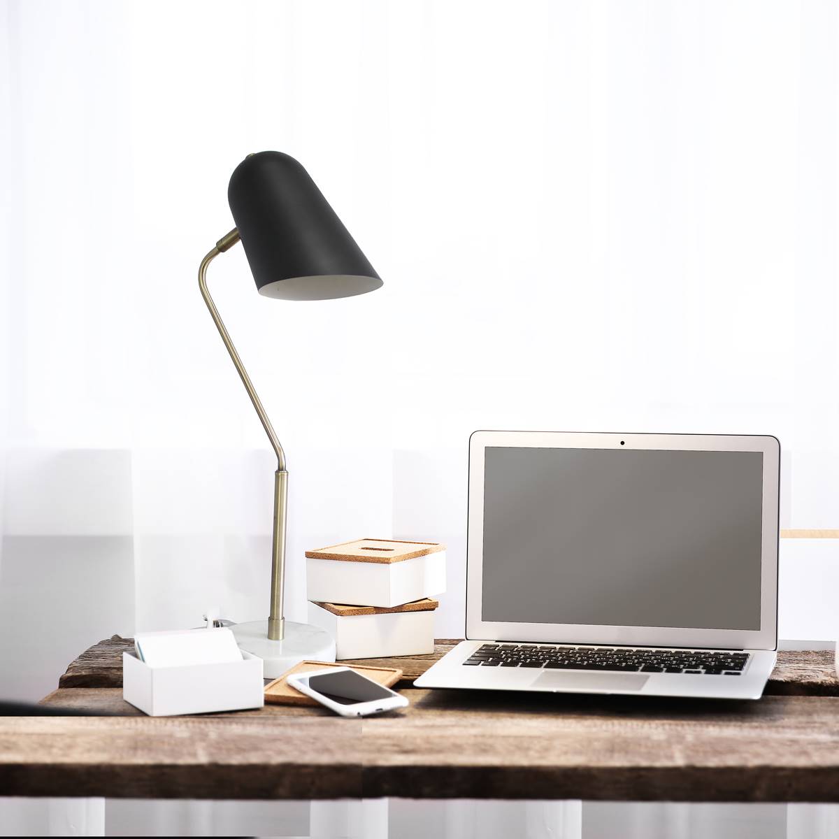 Lalia Home Studio Asymmetrical Marble/Metal Black Shade Desk Lamp