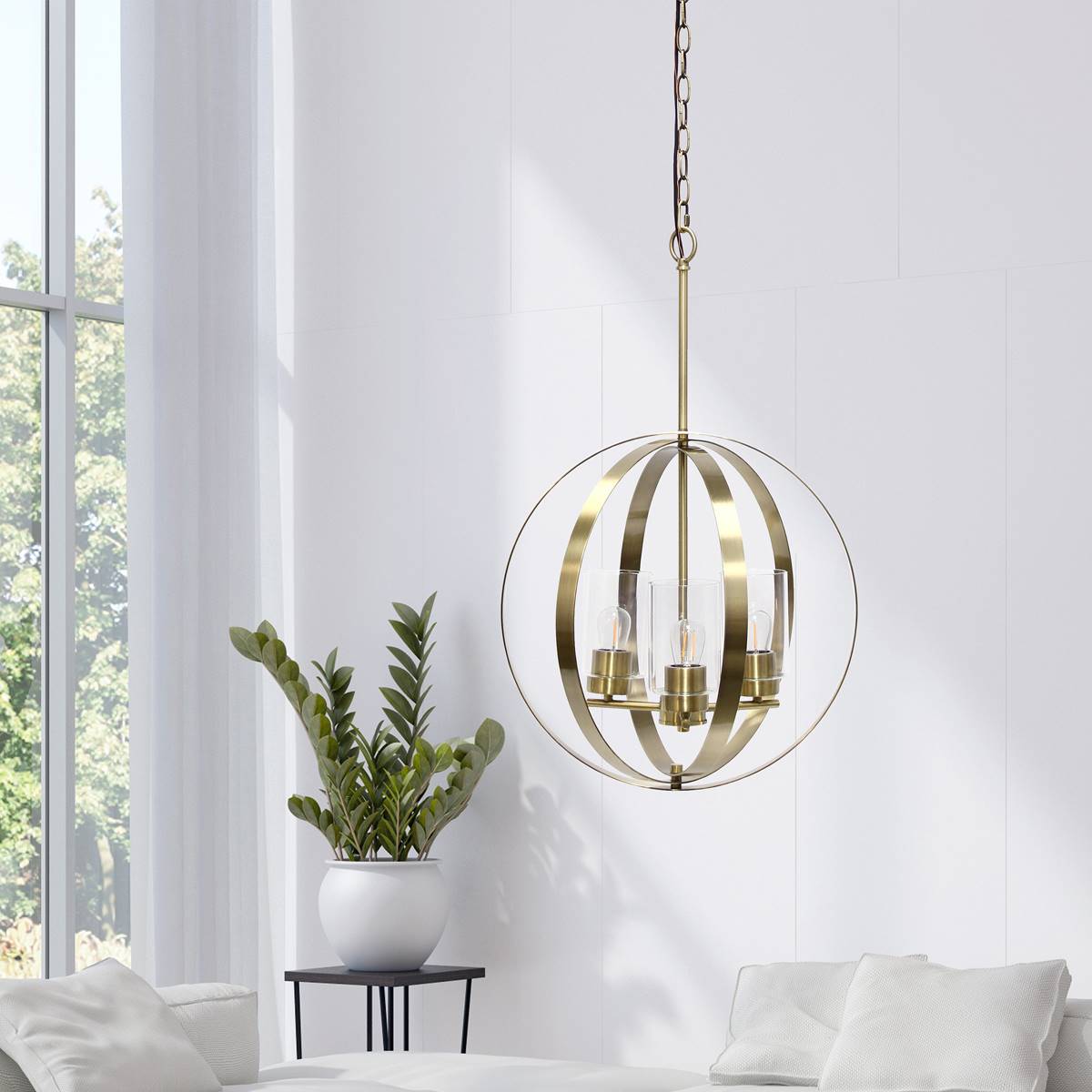 Lalia Home 3-Light 18in Globe Hanging Clear Glass Ceiling Pendant