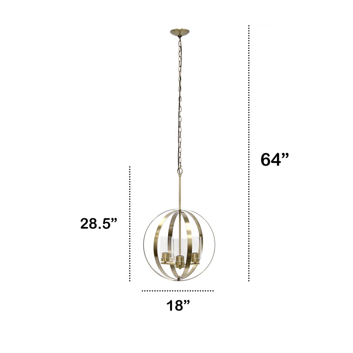 Lalia Home 3-Light 18in Globe Hanging Clear Glass Ceiling Pendant