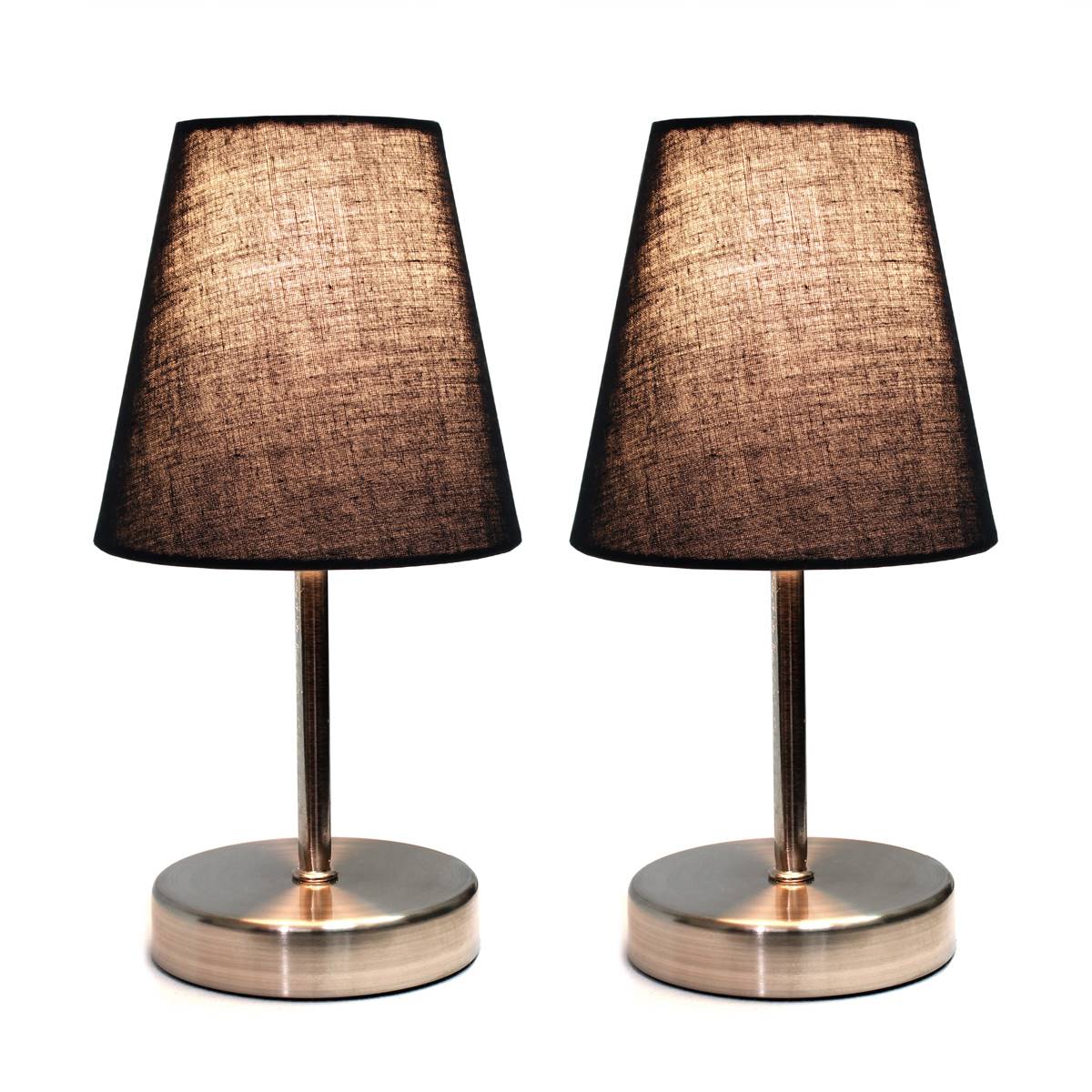 Simple Designs Sand Nickel Mini Basic Table Lamp W/Shade-Set Of 2