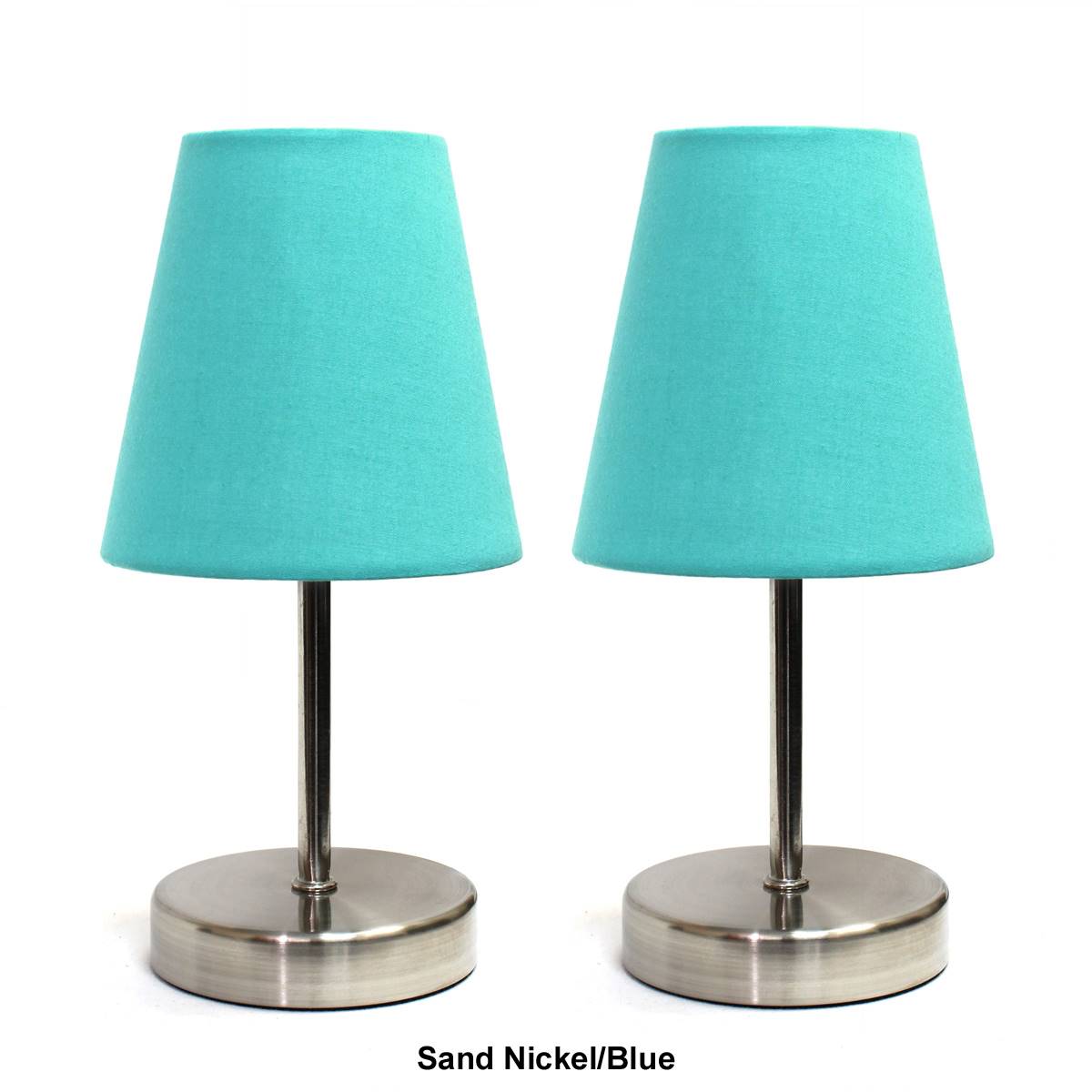 Simple Designs Sand Nickel Mini Basic Table Lamp W/Shade-Set Of 2