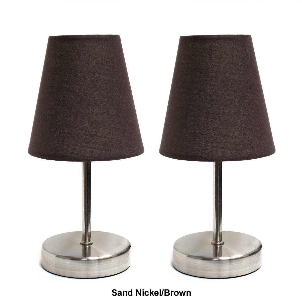 Simple Designs Sand Nickel Mini Basic Table Lamp W/Shade-Set Of 2