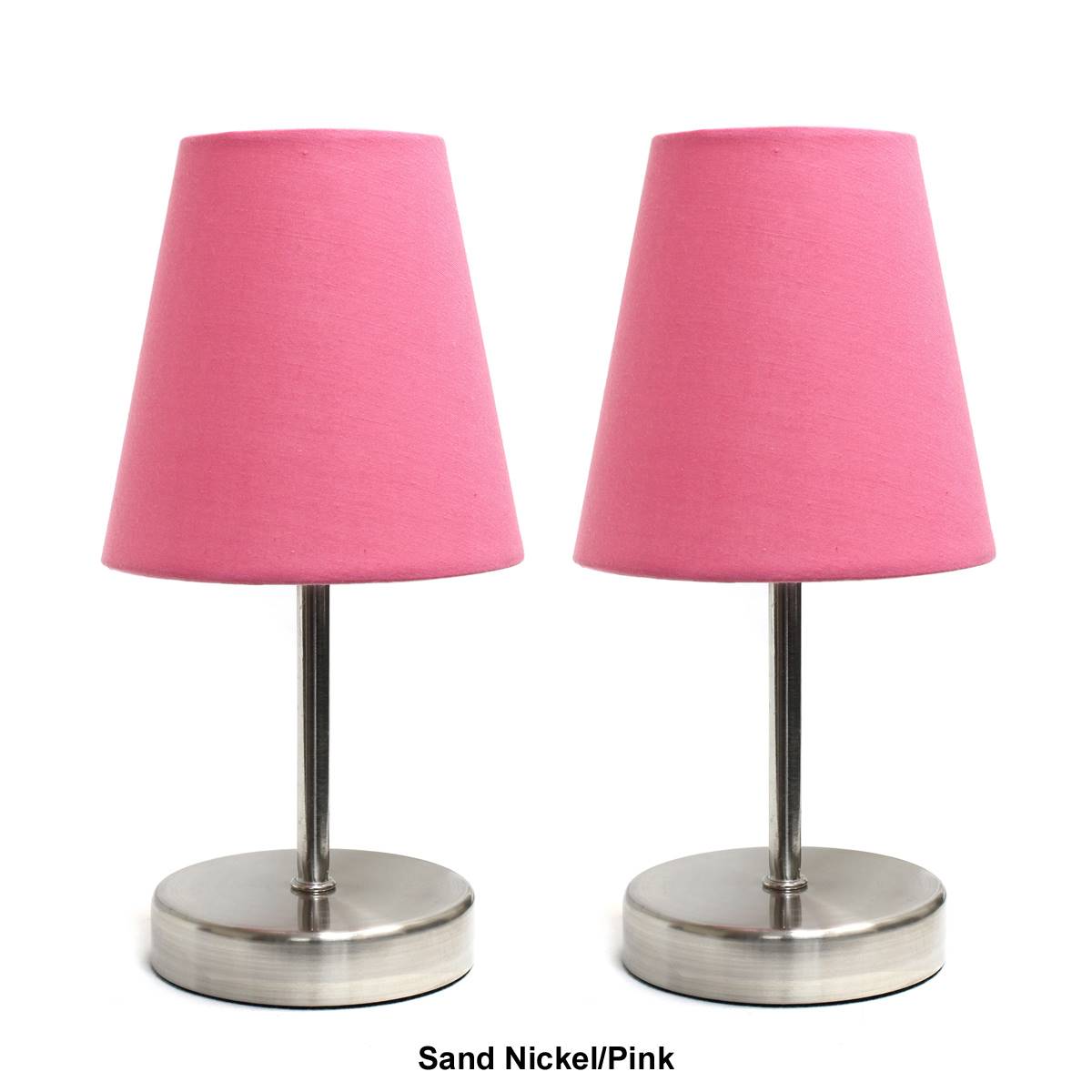 Simple Designs Sand Nickel Mini Basic Table Lamp W/Shade-Set Of 2