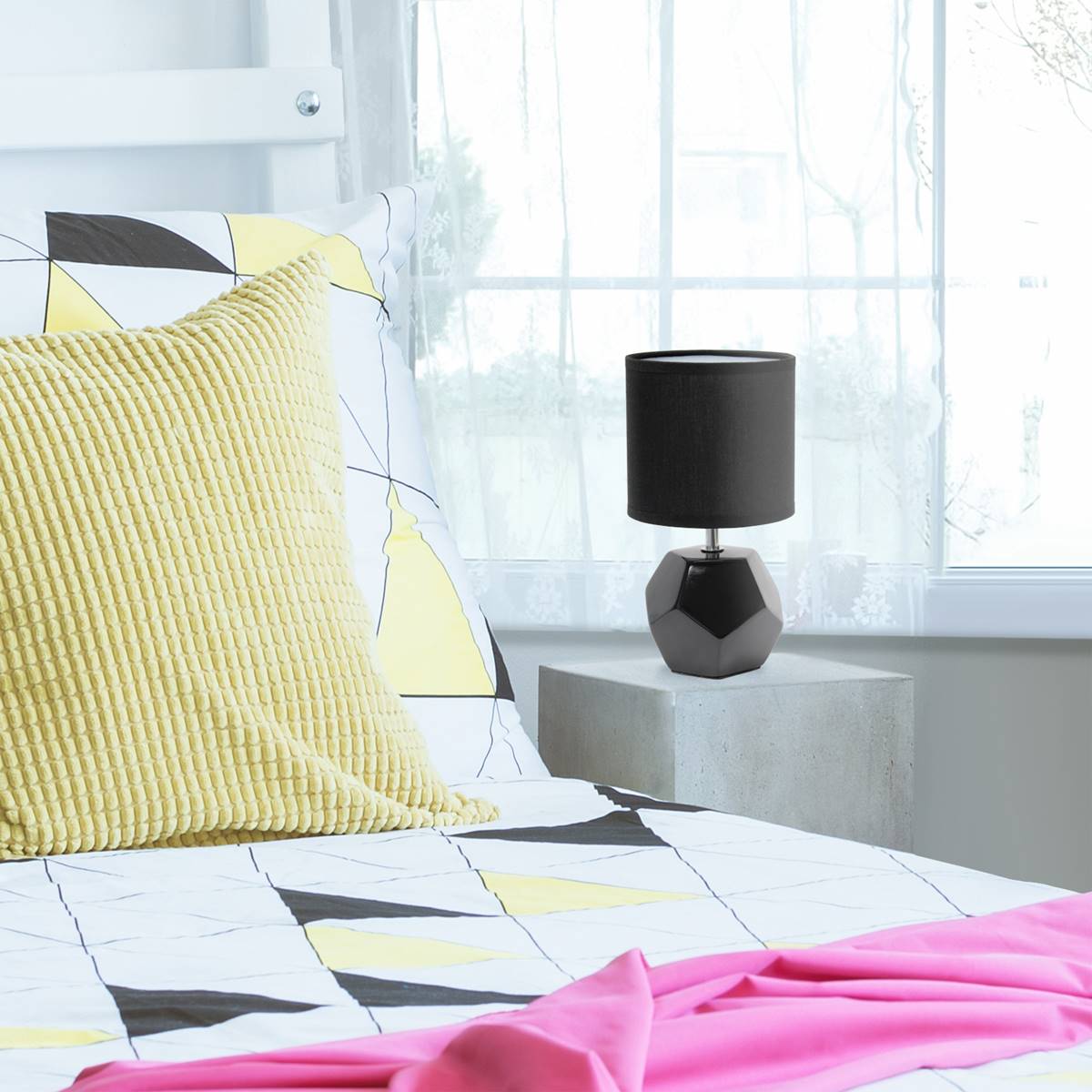 Simple Designs Round Prism  Matching Fabric Shade Mini Table Lamp